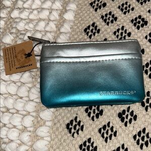 Starbucks Metallic Silver and Teal Pouch